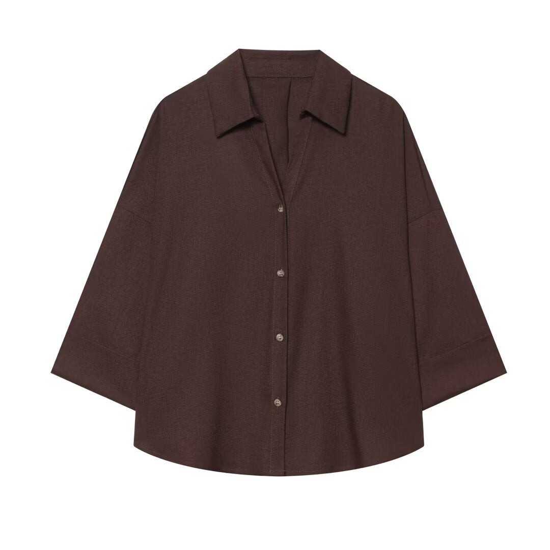Damen Oversized Hemdbluse mit kastigem Schnitt, dreiviertelärmeln und Hornknopfleiste Echo Archiv