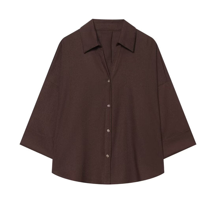 Damen Oversized Hemdbluse mit kastigem Schnitt, dreiviertelärmeln und Hornknopfleiste Echo Archiv
