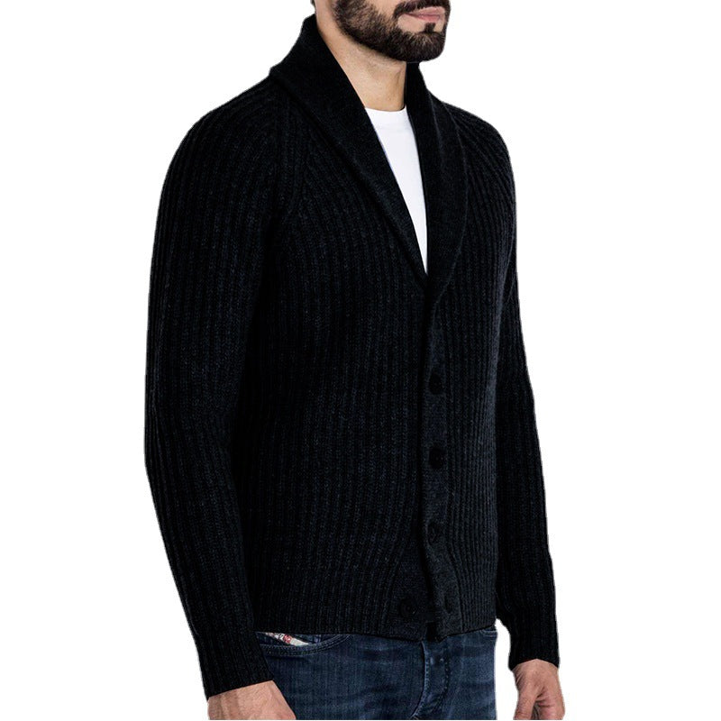 Herren Rippstrick-Cardigan mit Schalkragen und durchgehender Knopfleiste Echo Archiv