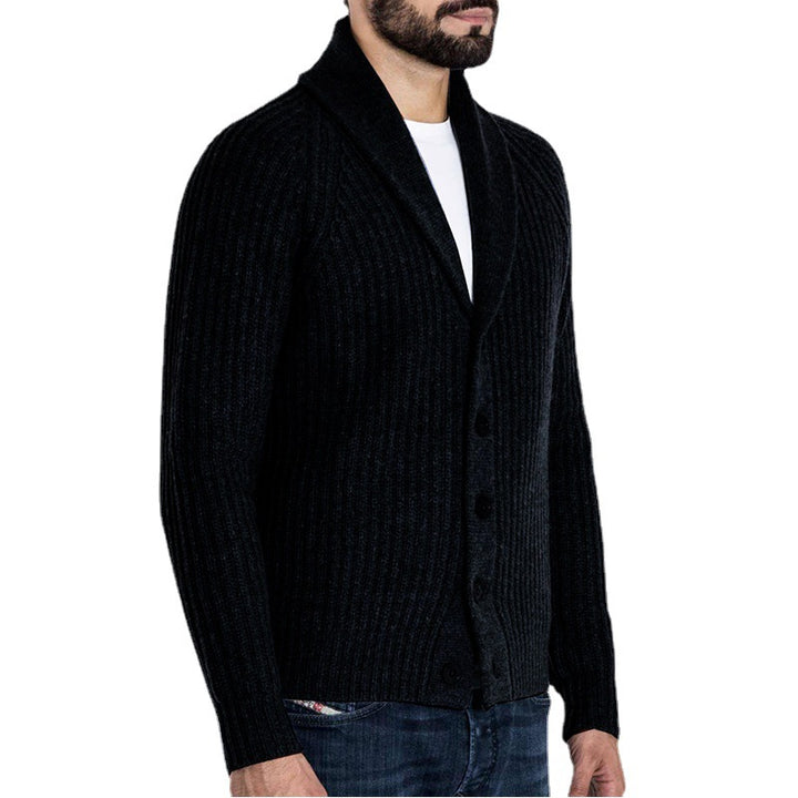 Herren Rippstrick-Cardigan mit Schalkragen und durchgehender Knopfleiste Echo Archiv