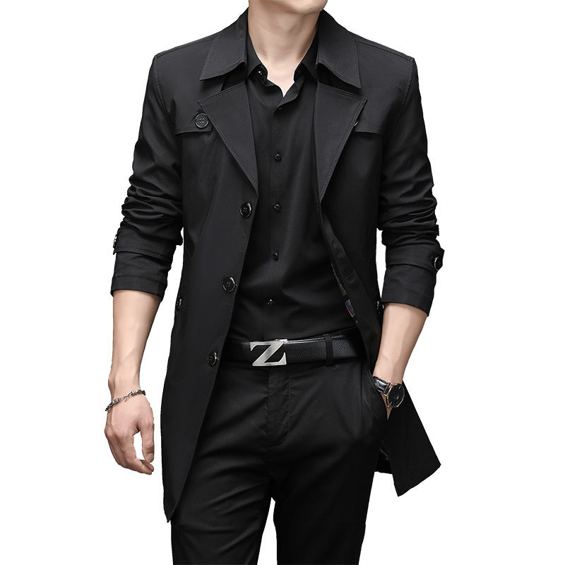 Herren Schmal geschnittener Trenchcoat mit Reverskragen und dezenter Knopfleiste Echoarchiv