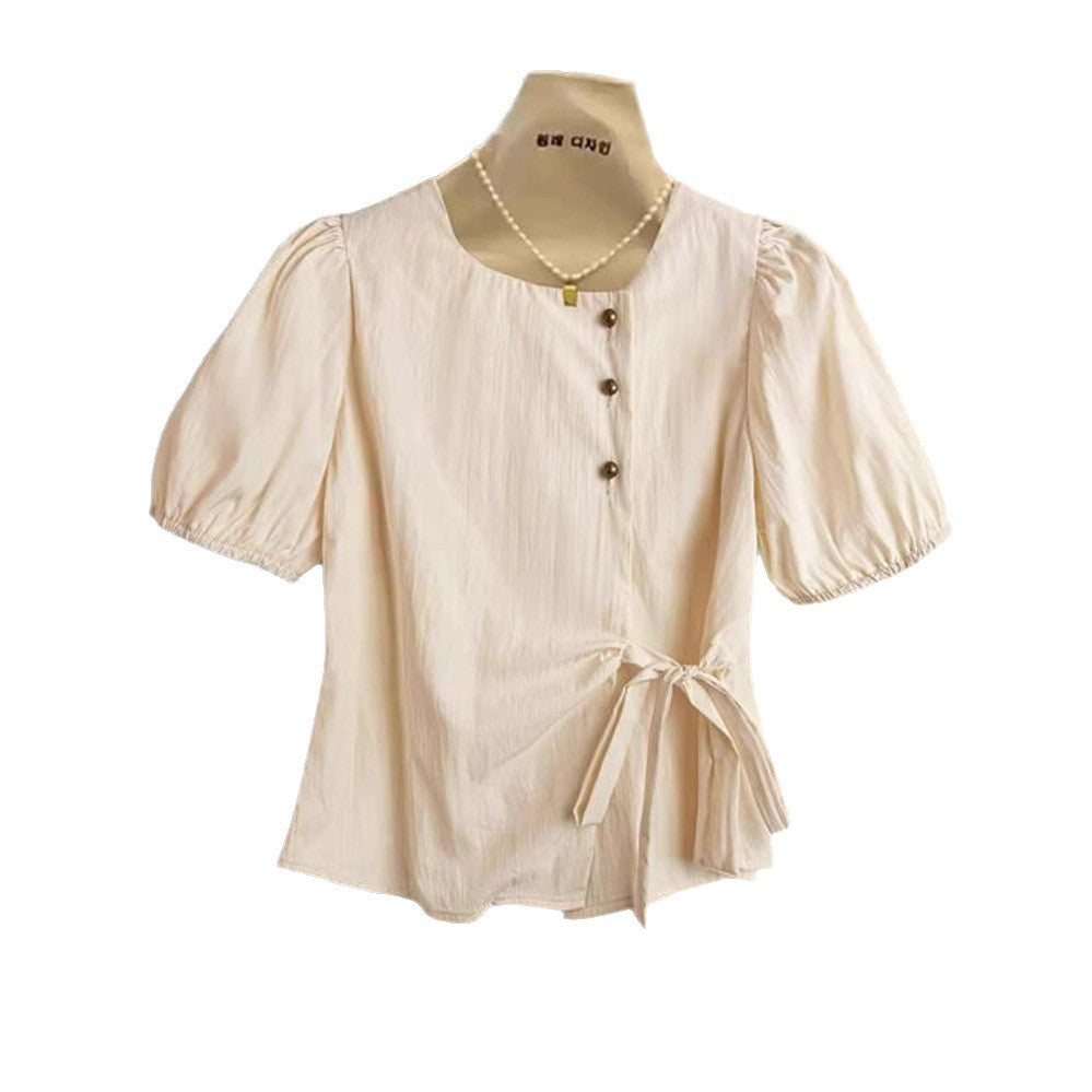 Damen Elegantes Wickeloberteil mit Knopf- und Schleifendetails Echo Archiv