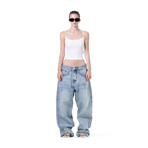 Damen weite Denim-Jeans mit stilvollem Stickdesign Echo Archiv