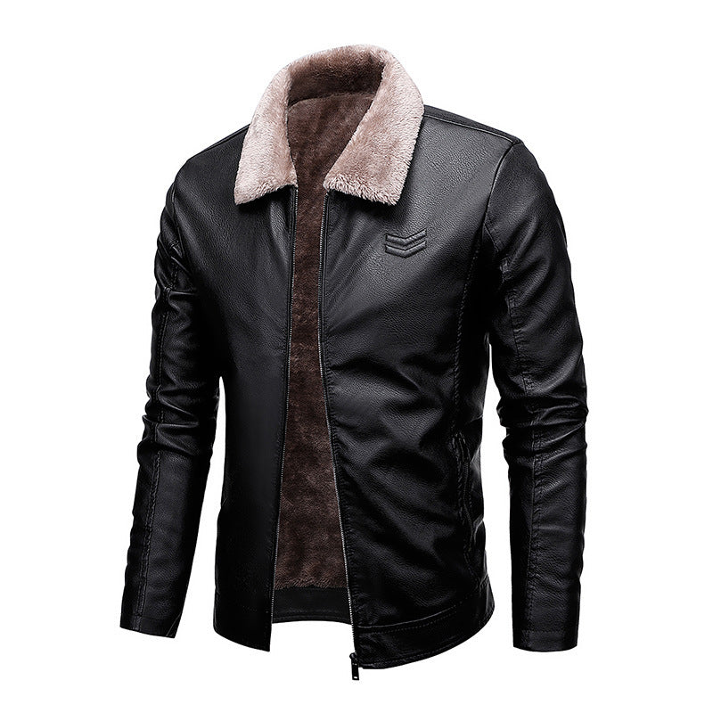 Herren Kunstleder-Pilotblouson mit Teddykragen und windabweisender Außenlage – Taviero