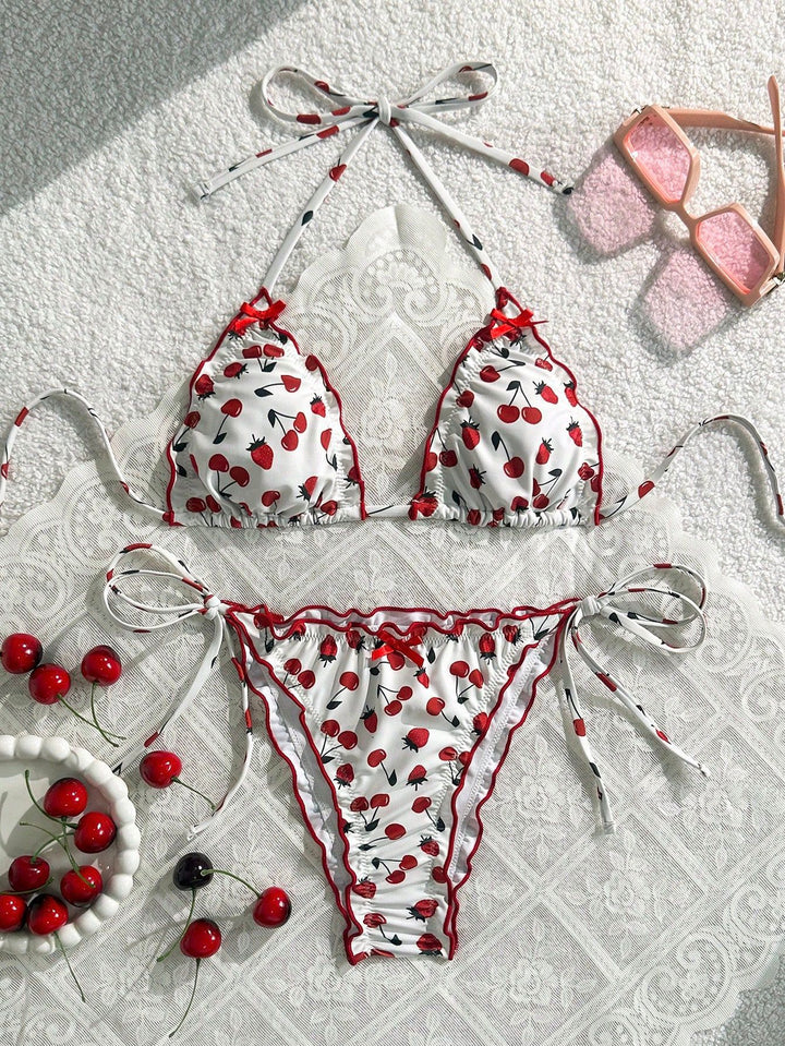 Damen Bikini-Set mit verspieltem Kirschmotiv und verstellbaren Trägern Echo Archiv