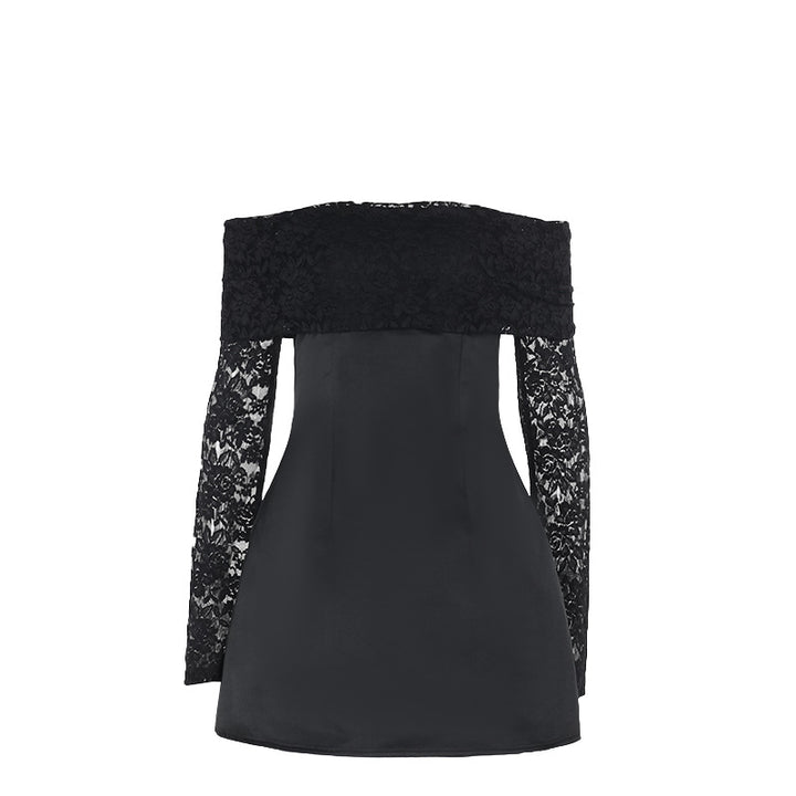 Damen elegantes schulterfreies Minikleid mit Spitzenärmel und schwingendem Rock Echo Archiv