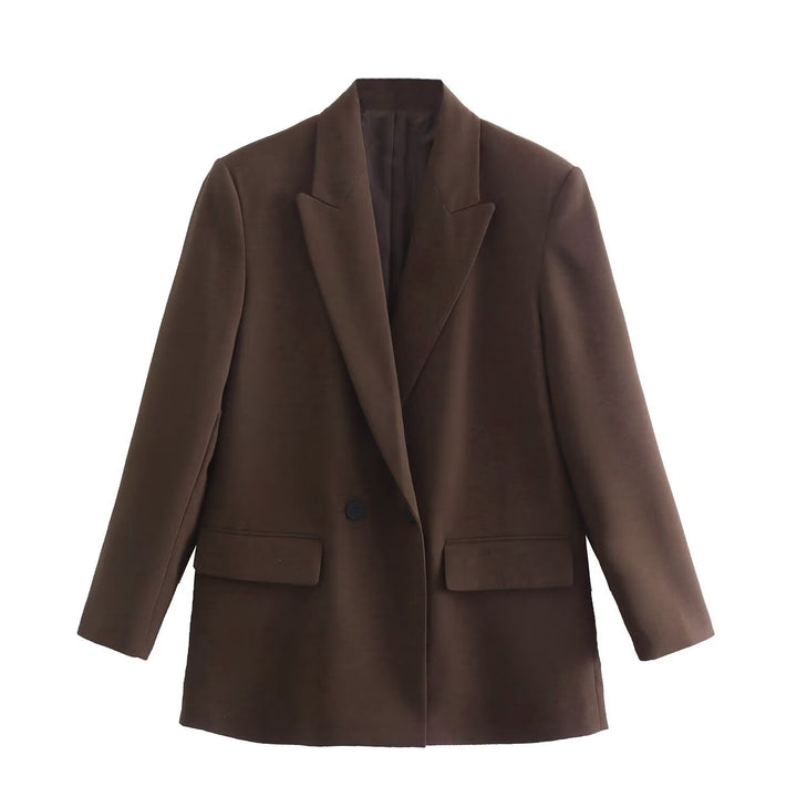 Damen Doppelreihiger Longblazer mit weitem Schalkragen und Pattentaschen Echo Archiv