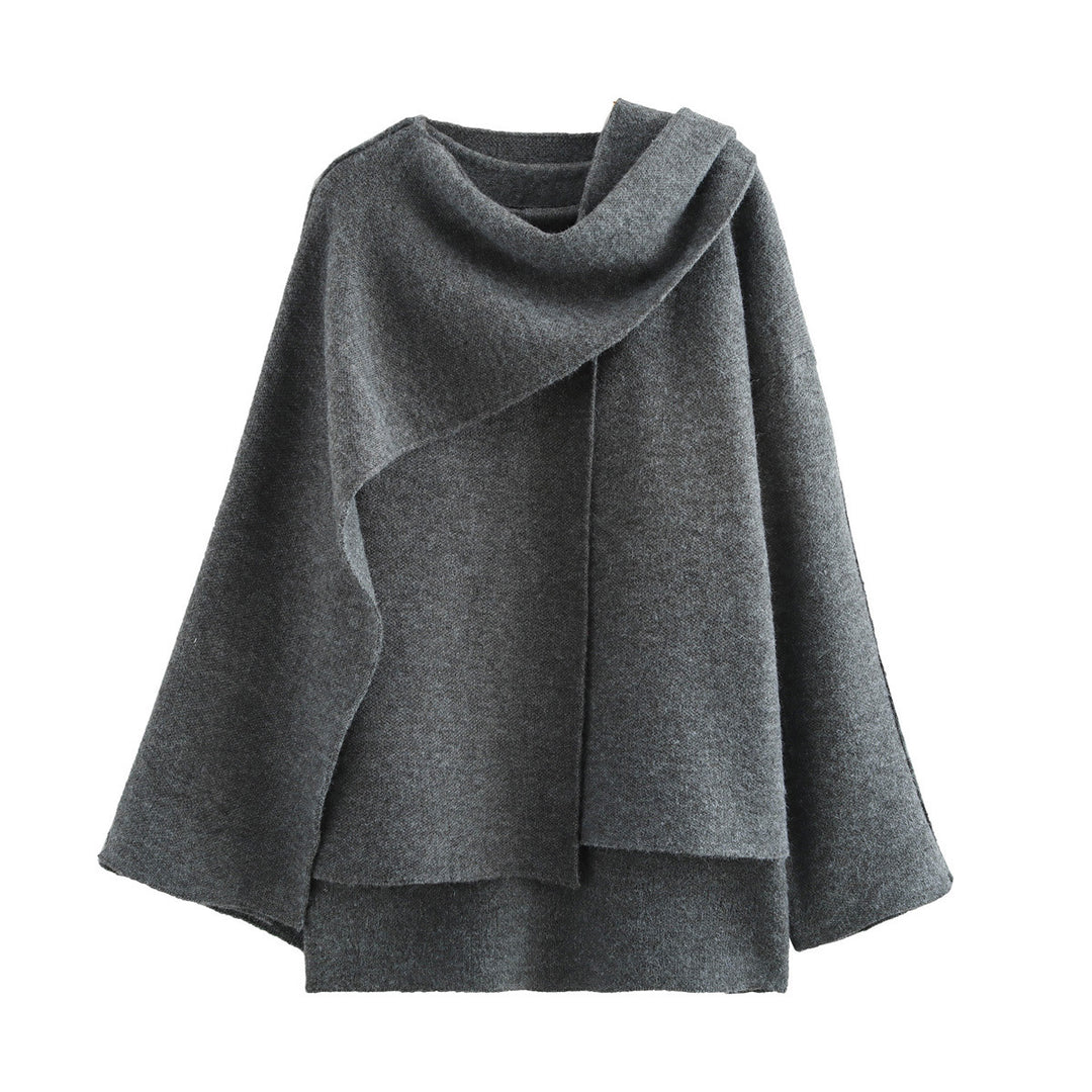 Damen Asymmetrisches Wollmix‑Cape mit Wasserfallkragen und weitem Fall Echoarchiv
