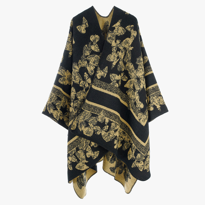 Damen Jacquard‑Capeponcho mit Schmetterlingsmuster und Wollmix‑Optik Echo Archiv