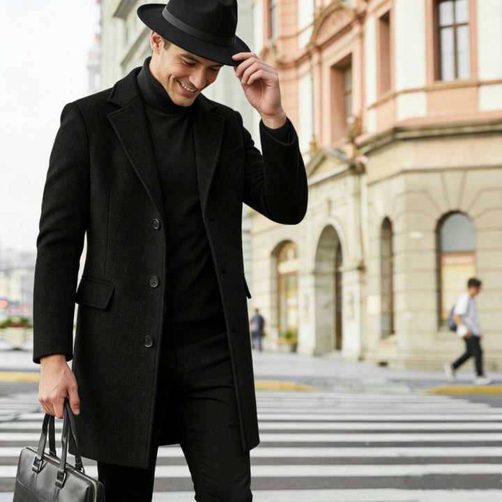 Herren nan eleganter City-Mantel aus Wollmix mit schmaler Silhouette, Reverskragen und Pattentaschen Echo Archiv