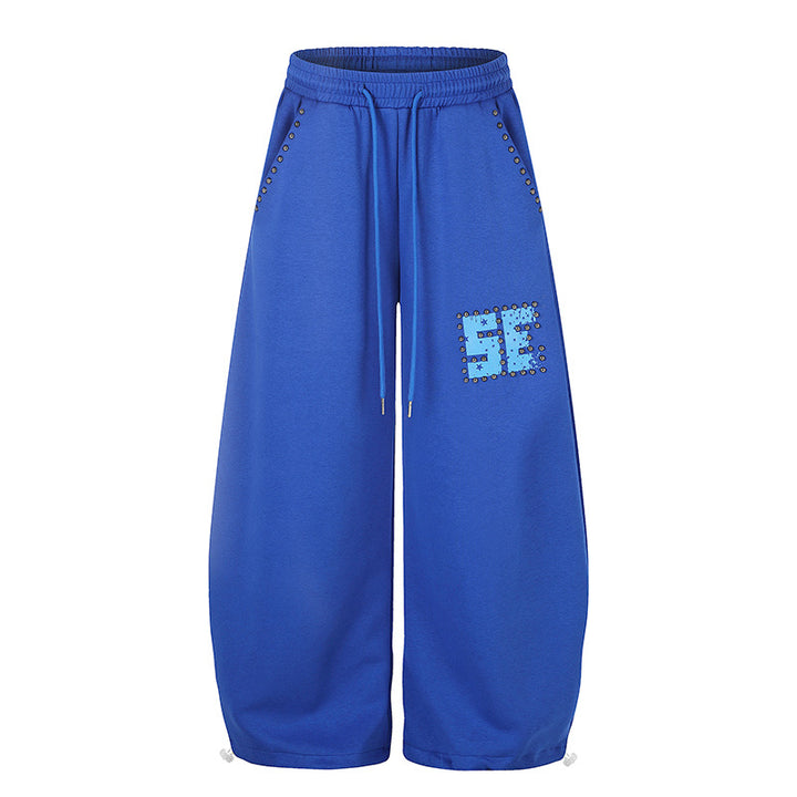 Damen Weite Palazzo-Sweatpants mit Nietenbesatz, Komfortbund und Saumkordel Echoarchiv