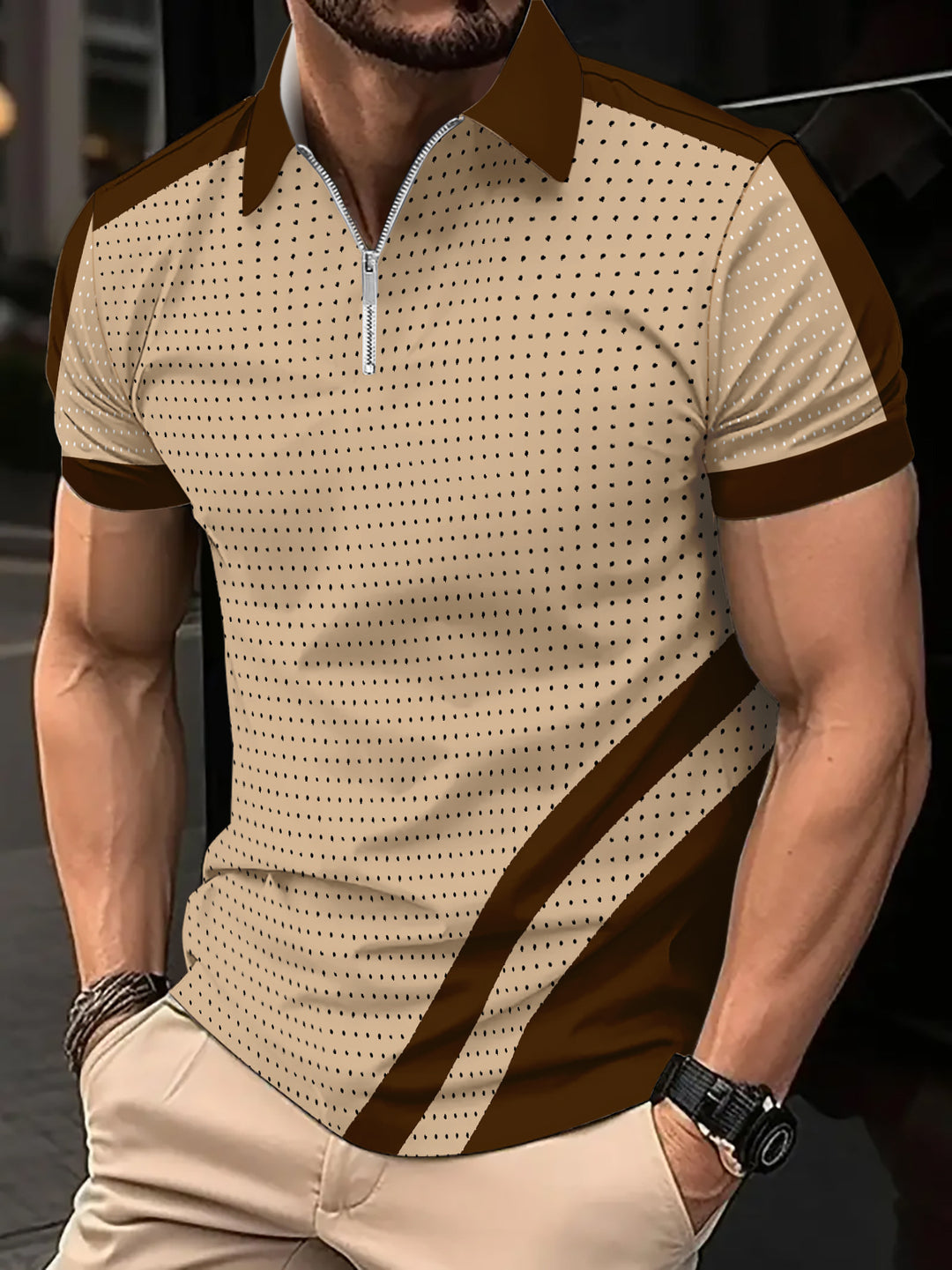 Herren Sportliches Kurzarm-Poloshirt mit modernem Reißverschluss Echoarchiv