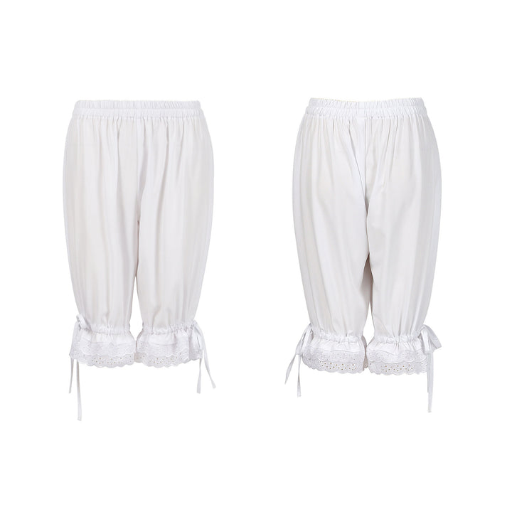Damen nan geraffte Capri-Hose mit elastischem Bund, Bindebändern am Saum und Spitzen-Bordüre Echo Archiv