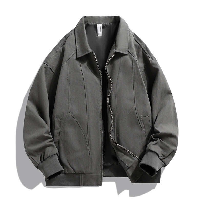 Men's oversized collared zip-up lined utility bomber jacket with angled welt pockets – Brevano