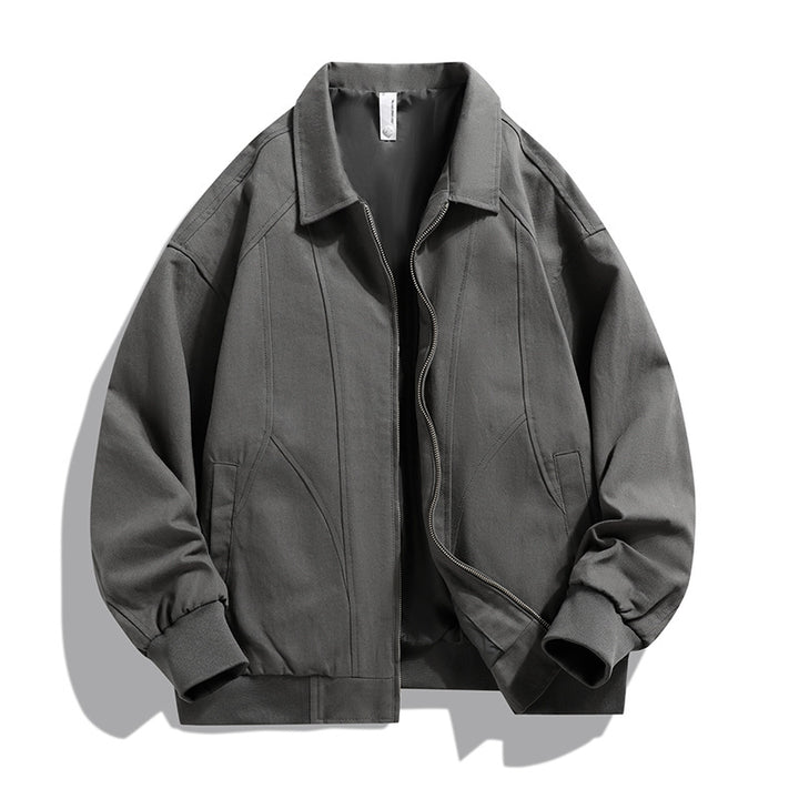 Men's oversized collared zip-up lined utility bomber jacket with angled welt pockets – Brevano