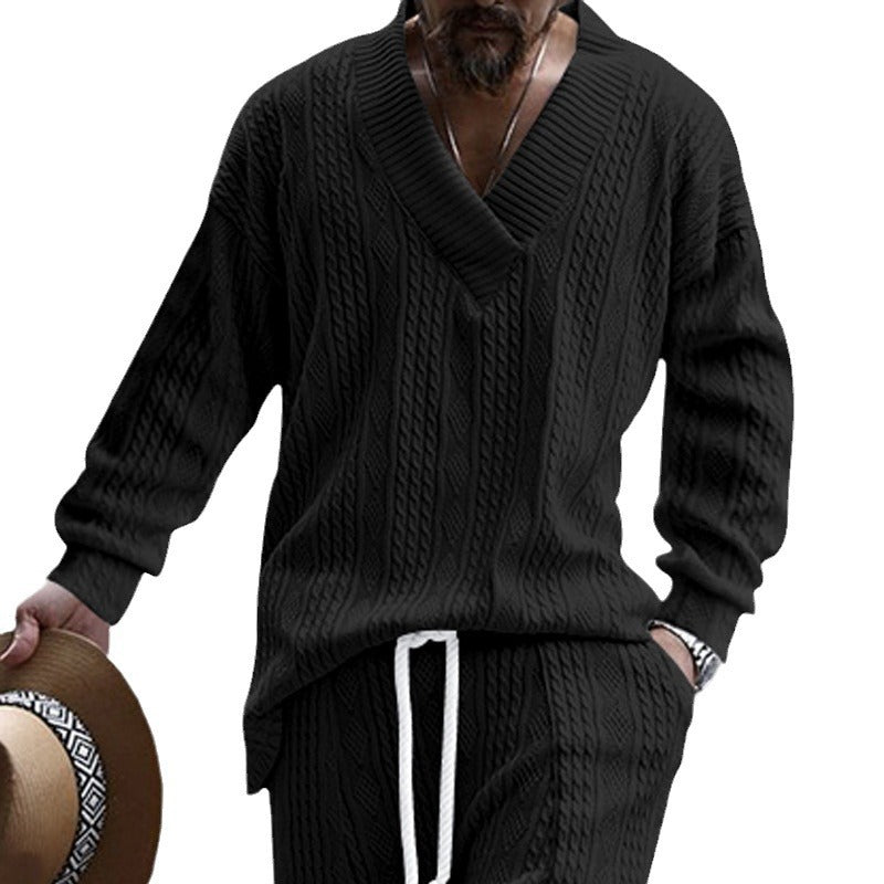 Herren lässiger Pullover mit strukturiertem Zopfdesign und V-Ausschnitt Echoarchiv