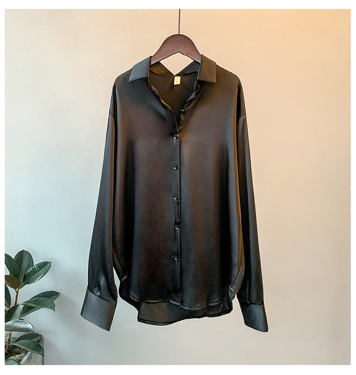 Damen Elegante Bluse aus feinem Satin mit Rüschendetails Echoarchiv