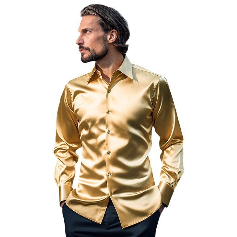 Herren Hemd aus glänzendem Satin mit modernem Kragen Echoarchiv