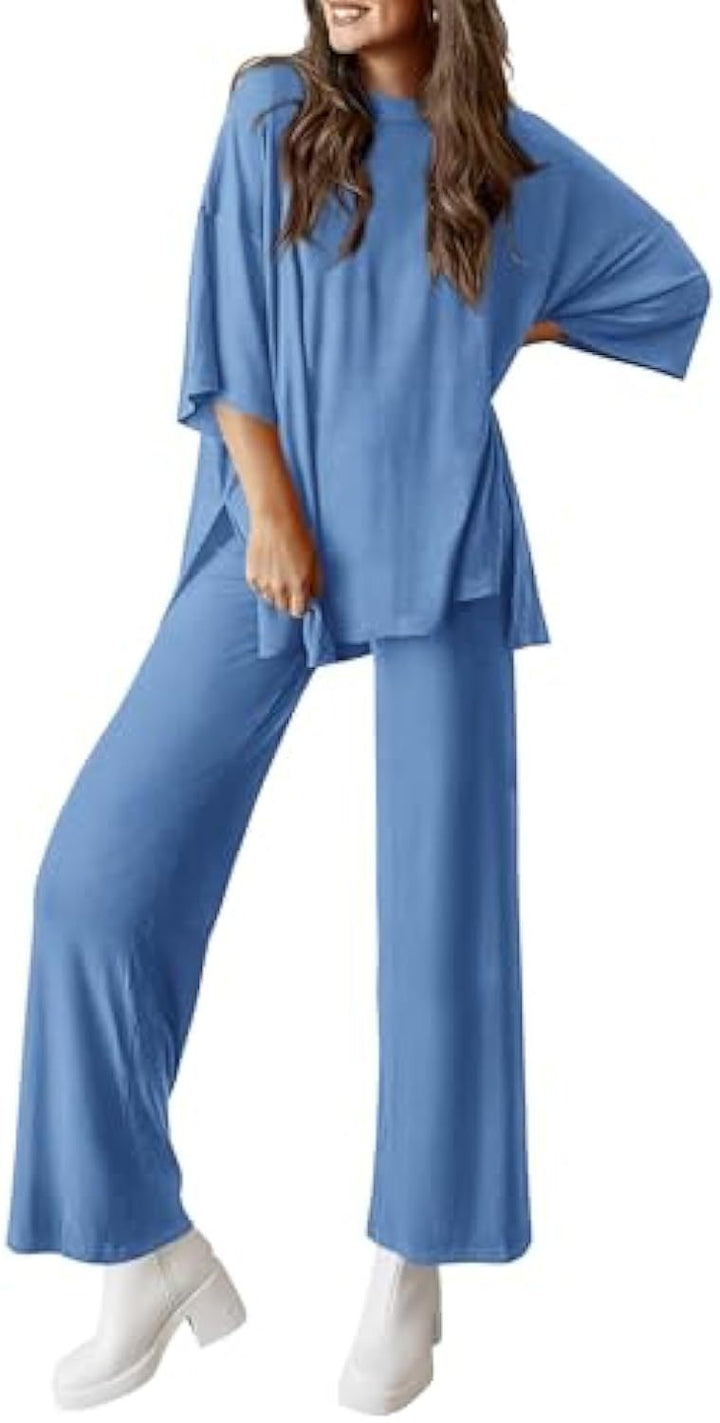Damen Lässiges Lounge-Set aus weichem Jersey mit Oversize-Tunika und weiter Palazzo-Hose – Élanora