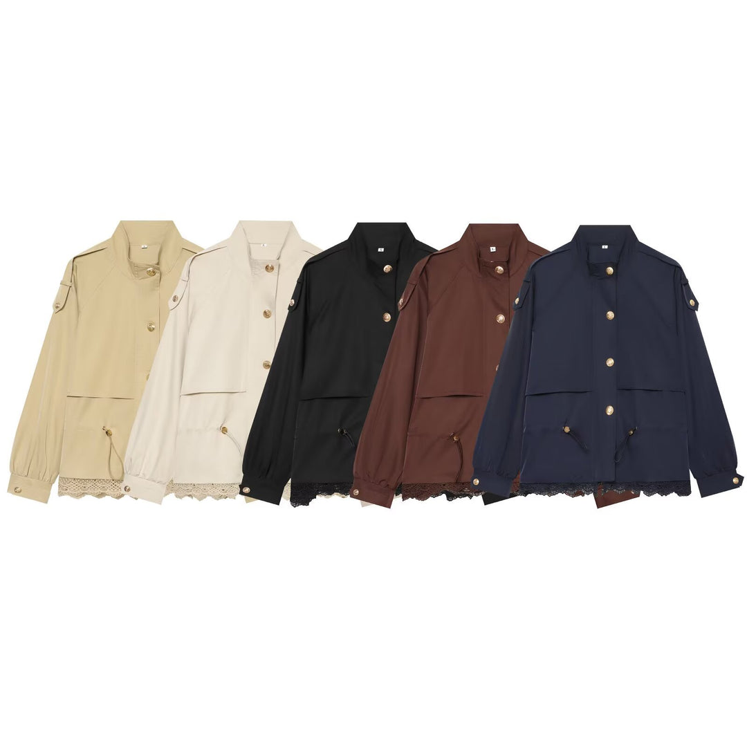 Damen leichte Parka-Jacke mit Kordelzug und Spitzensaum Echo Archiv