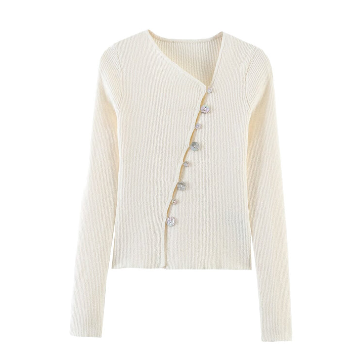 Damen Asymmetrische Feinstrick-Cardigan mit Zierknopfleiste Echoarchiv