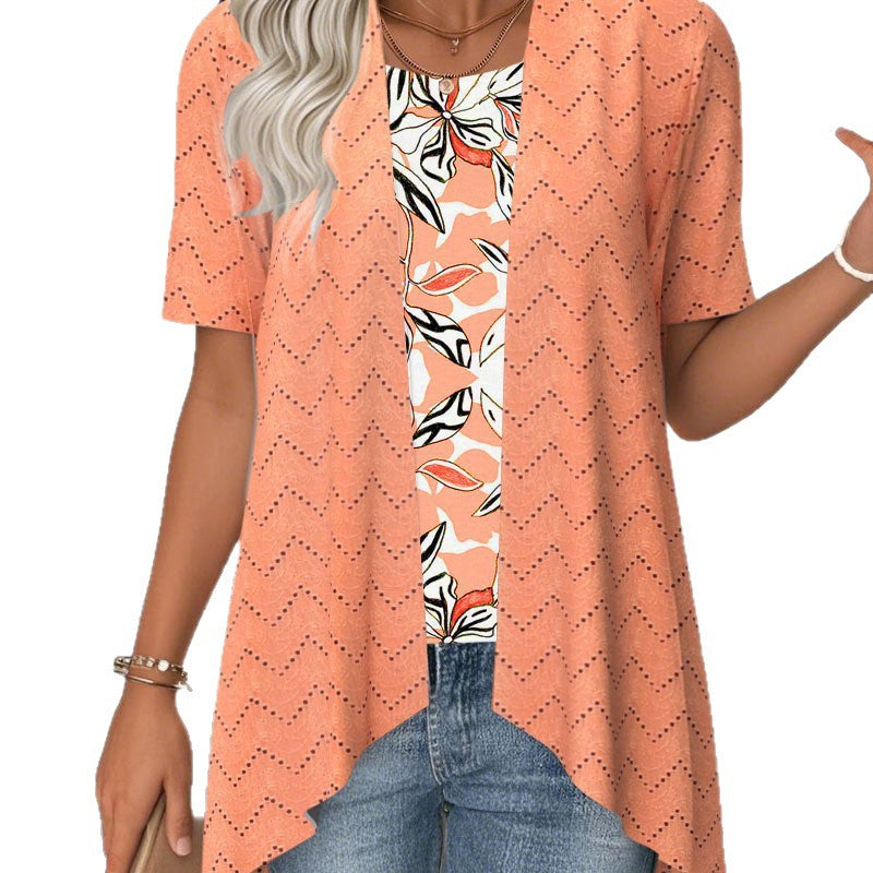 Damen nan Ajourstrick-Cardigan mit asymmetrischem Zipfelsaum und kurzen Ärmeln Echo Archiv