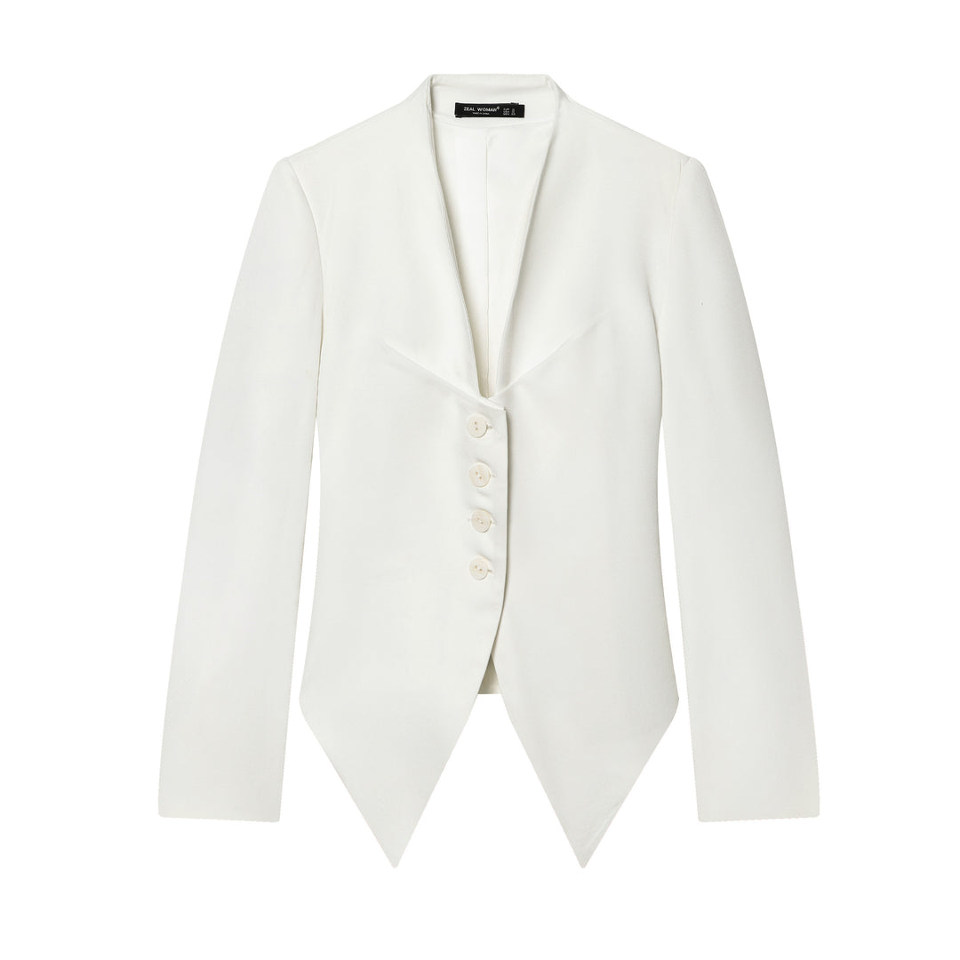 Damen taillierter Blazer mit Schalkragen, figurbetonter Knopfleiste und spitz zulaufendem Zipfelsaum – Valéne