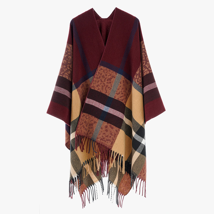 Damen Übergroßer Poncho mit Fransen und Karomuster Echo Archiv