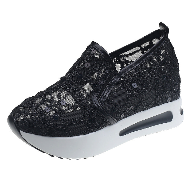 Damen Elegante Keil-Slipper mit transparentem Mesh, Paillettenstickerei und dämpfender Plateau-Sohle – Lioré
