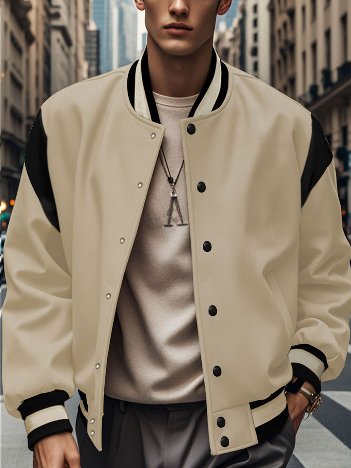Herren nan leichte Collegejacke im Varsity-Look mit Druckknopfverschluss Rippbündchen und Kontrast-Schulterbesatz Echo Archiv