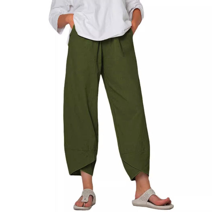 Damen nan lockere Leinenhose mit hohem Bund, Tulpen-Saum und seitlichen Eingrifftaschen Echo Archiv