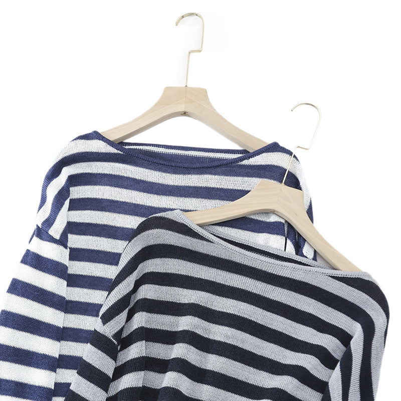 Damen lässiger Oversize Strickpullover mit U-Boot-Ausschnitt und maritimen Querstreifen Echo Archiv
