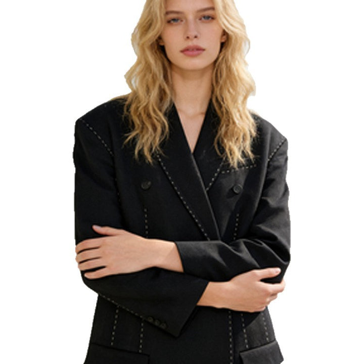 Damen Doppelreihiger Oversize-Mantelblazer mit markanter Schulterpartie & Ziersteppungen Echoarchiv