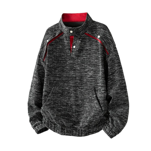 Herren Oversized Sweatshirt mit strukturiertem Design, Stehkragen, Druckknopfverschluss und Kängurutasche – Marzano