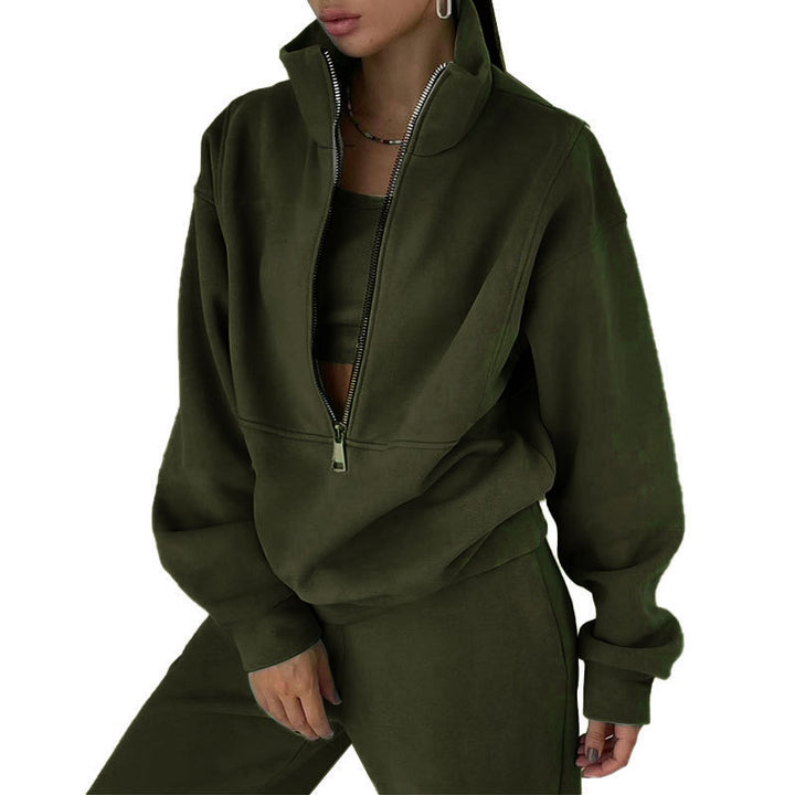 Damen nan kurzes Halbzip-Sweatshirt-und-Jogginghose-Set mit Stehkragen, oversized Schnitt und weichem French-Terry Echo Archiv