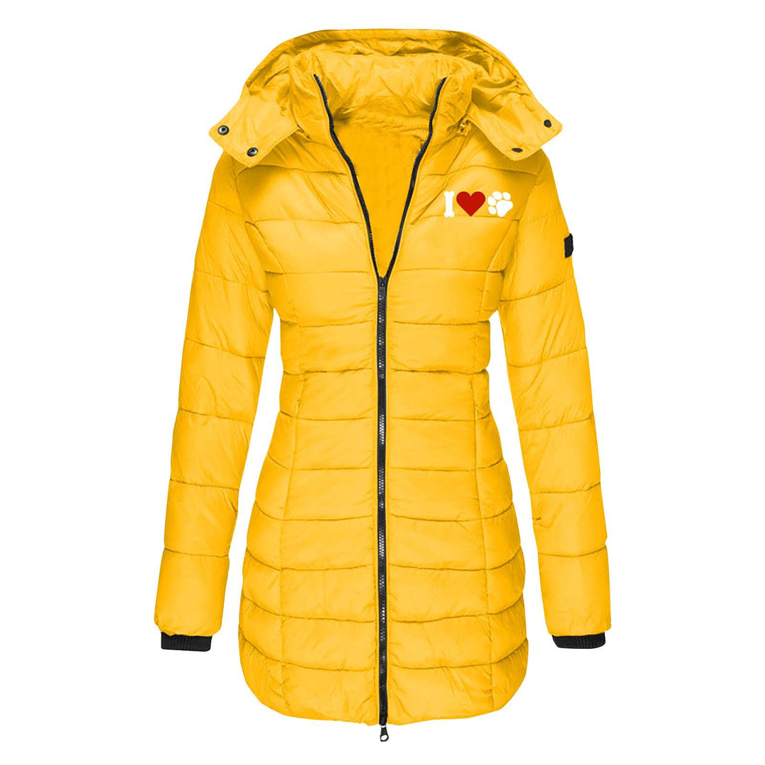 Damen nan gesteppte Steppjacke mit Kapuze, taillierter Silhouette und Herz-Pfoten-Print Echo Archiv