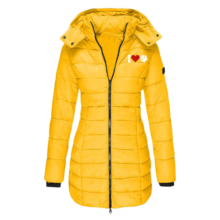 Damen nan gesteppte Steppjacke mit Kapuze, taillierter Silhouette und Herz-Pfoten-Print Echo Archiv