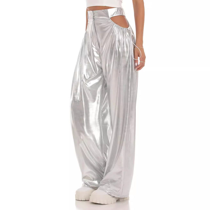 Damen High-Waist Baggy-Hose mit Cut-Out-Details und glänzendem Finish Echo Archiv