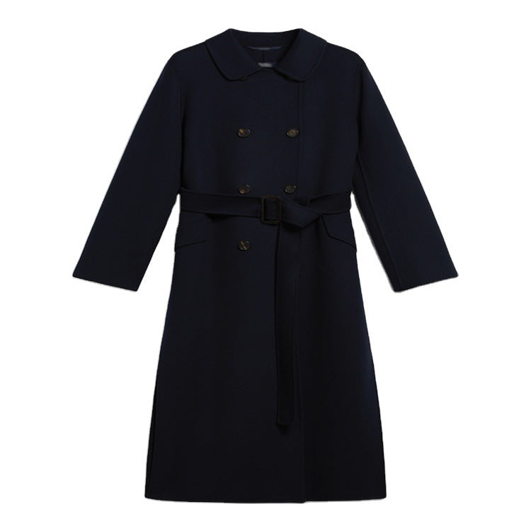 Damen Longcoat im minimalistischen Mantelkleid‑Look mit verdeckter Doppelreihe und Stoffgürtel Echoarchiv