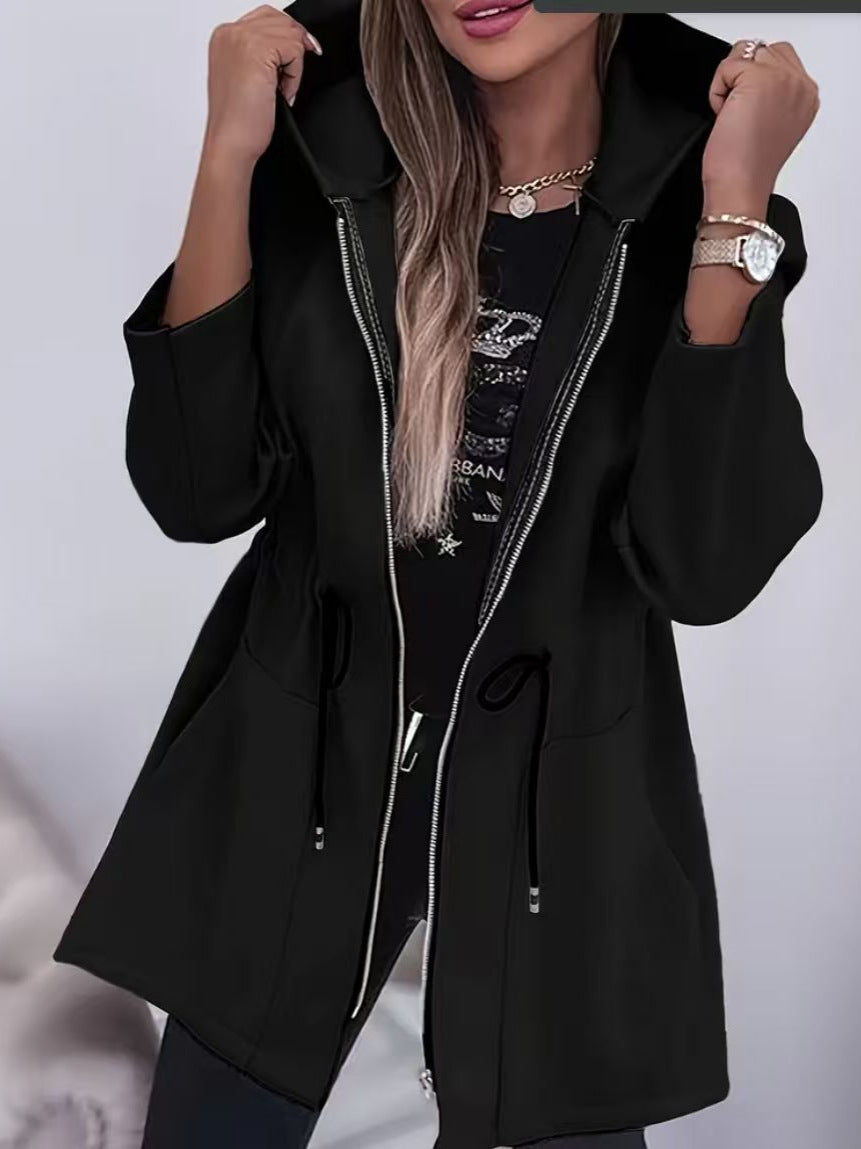Damen Kapuzenparka mit Taillenzug, Zwei-Wege-Reißverschluss und Eingrifftaschen – Célinea