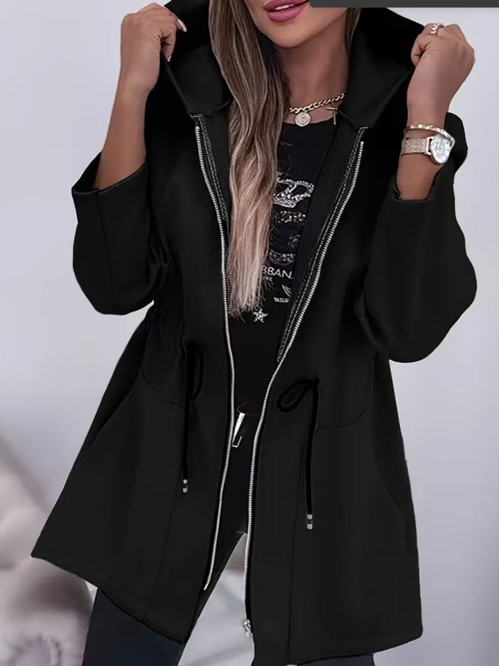 Damen Kapuzenparka mit Taillenzug, Zwei-Wege-Reißverschluss und Eingrifftaschen – Célinea