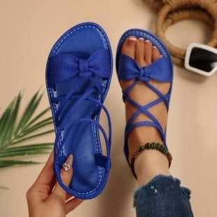 Damen Zarte Römersandalen mit Schleifen-Detail und verstellbaren Schnürriemen Echo Archiv