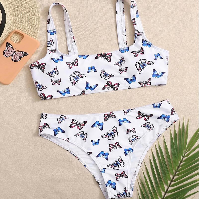 Damen Crop-Bikini-Set mit buntem Schmetterlingsdruck Echo Archiv