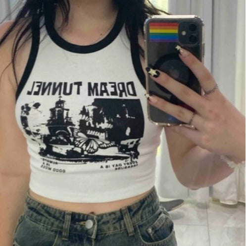 Damen Crop-Top mit kreativem Grafikdruck und sportlichem Design Echo Archiv