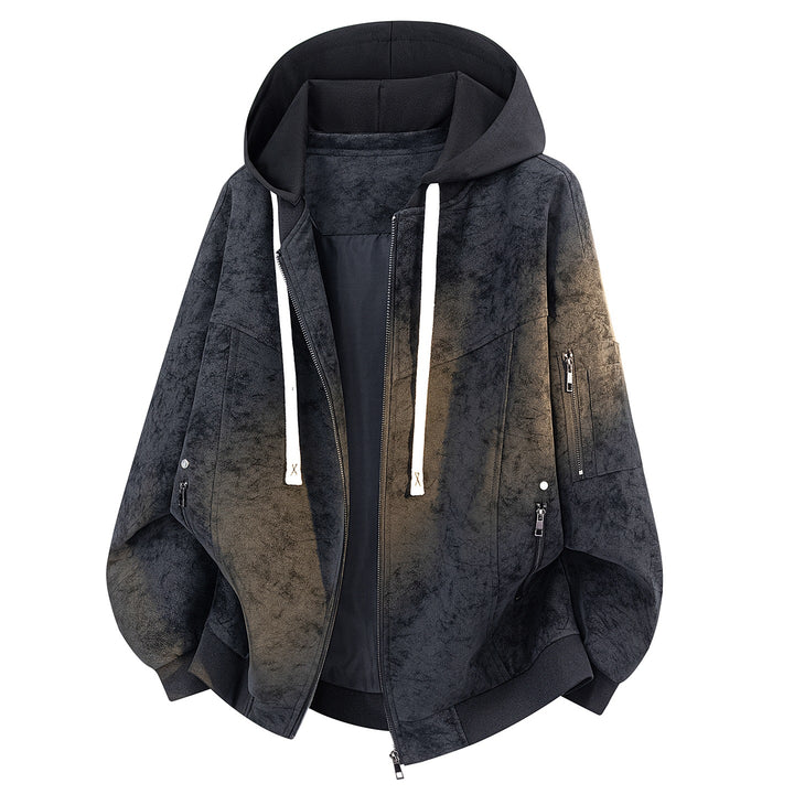 Herren Oversize-Bomberjacke mit Kapuze in Velours‑Optik & Ärmeltasche Echoarchiv