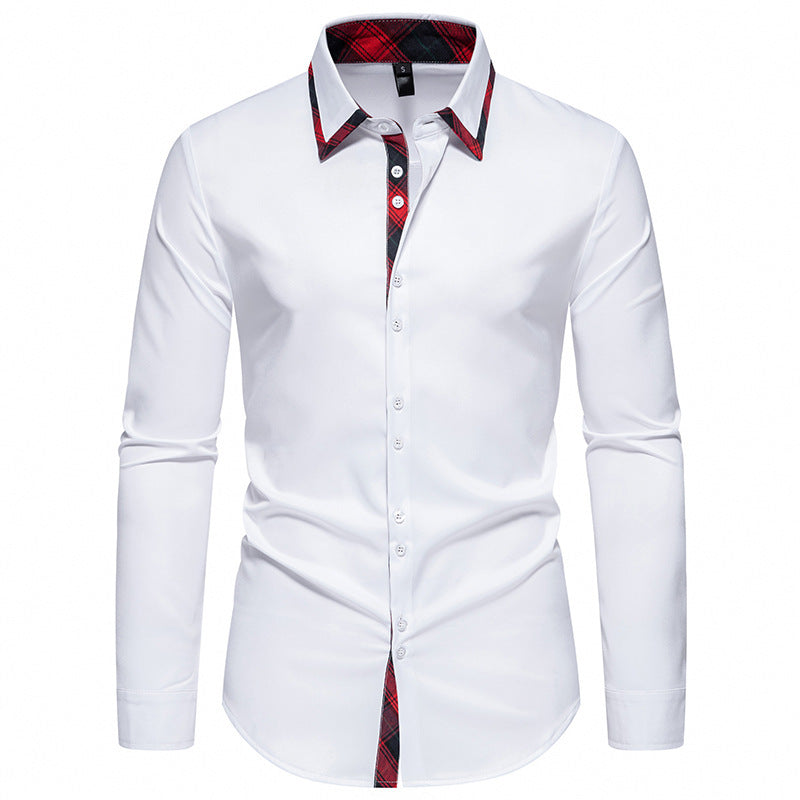 Herren elegantes Langarmhemd mit kreativem Kragen und kontrastierenden Details Echoarchiv