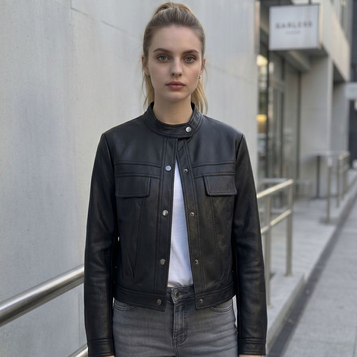 Damen Modische Kurzlederjacke – Velloura