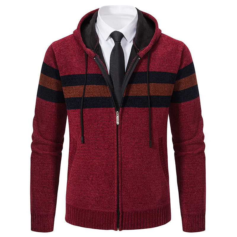 Herren Gestrickte Kapuzen-Strickjacke mit Kontraststreifen und Reißverschluss Echo Archiv