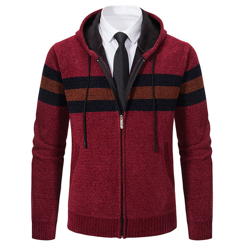 Herren Gestrickte Kapuzen-Strickjacke mit Kontraststreifen und Reißverschluss Echo Archiv