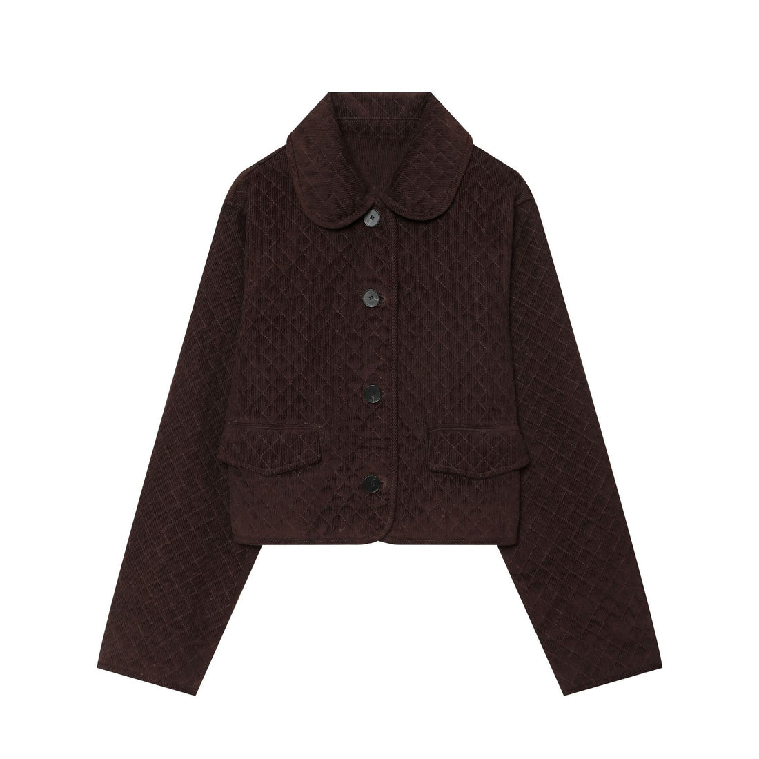 Damen Cropped gesteppte Cordjacke mit abgerundetem Kragen und Pattentaschen Echoarchiv